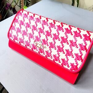 Kate Spade Pink Woven Houndstooth Darcy Chain Crossbody Bag New K8223